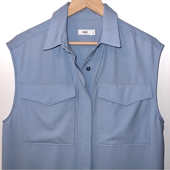 CLOSED Blue Dawn Sky Sleeveless Pocket Detail Wool Blend Blouse XS - Picture 5 of 11
